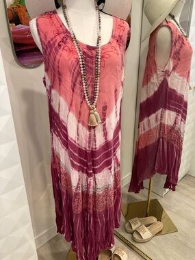 Charlie Paige Sleeveless Tie-Dye Maxi Dress in Rose and Purple